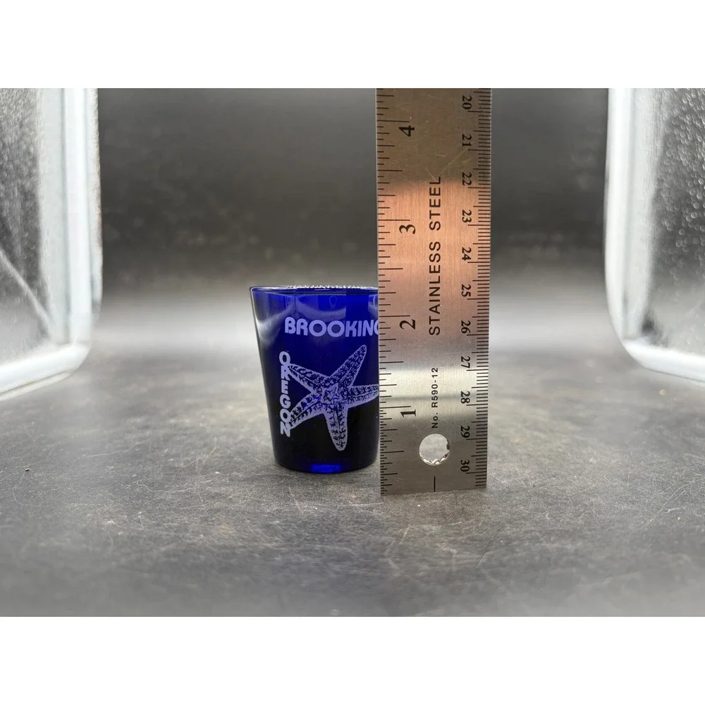 Brookings Oregon Souvenir Shot Glass Cobalt Blue Starfish Travel Barware